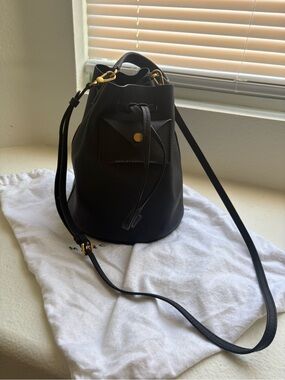 Marc Jacobs Black Leather Drawstring Bucket Crossbody with Gold Hardware